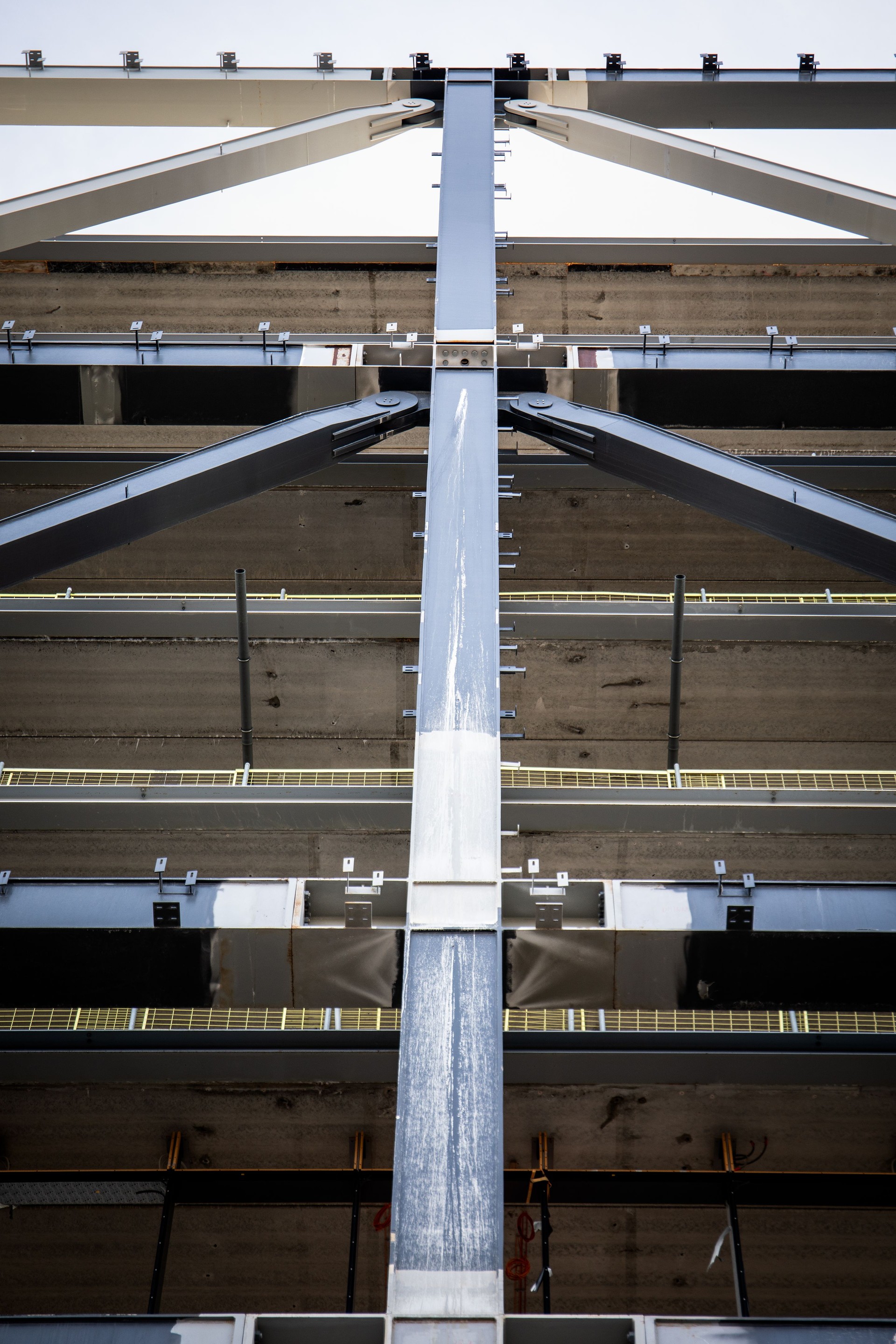 Close-up View of Steel Frame Construction in Progress